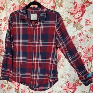 SO Red and Blue Plaid Flannel Shirt